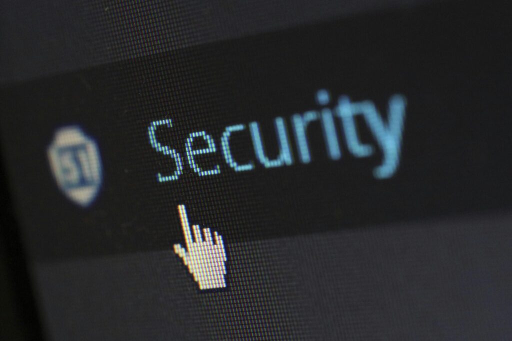 Cursor pointing at security text on screen